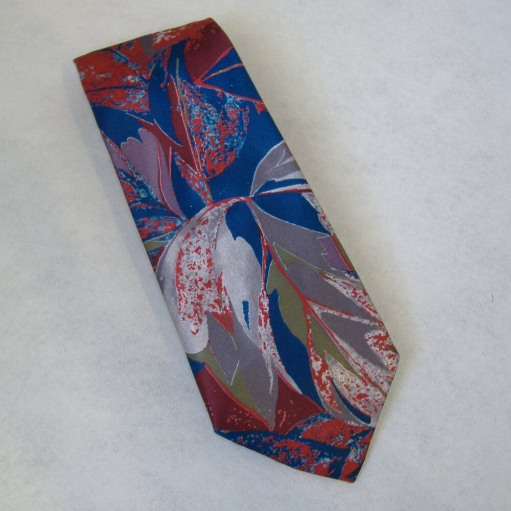 G Rinoldi Neck Tie Flower Leaf Mens Neckwear Blue Grey Red Green Abstract Floral